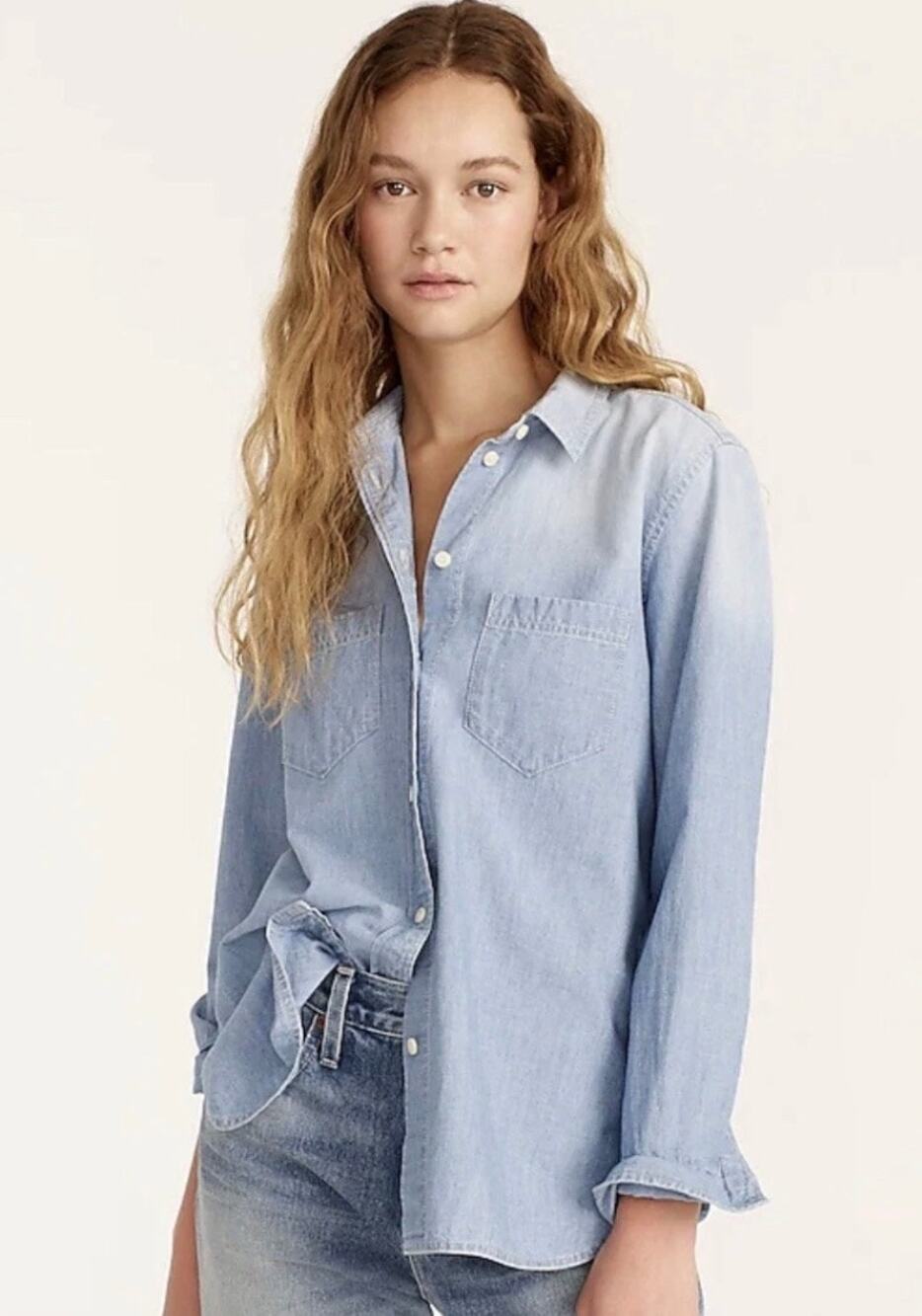 J CREW Classic-fit Chambray Shirt Relax Fit Women's 2 New - Picture 1 of 14